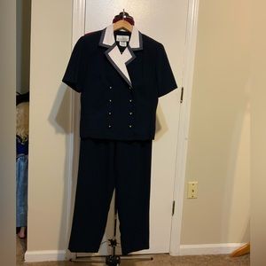 Like New VTG Miss Dorby Formal 2 Pz Suit Pants & Blazer Navy Blue/Ivory Petites
